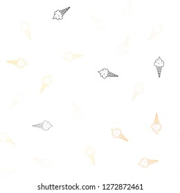 Light Orange vector seamless template with tasty ice-cream. Glitter abstract sketch with ice-cream cones. Design for ad, poster, banner of cafes, restaurants.