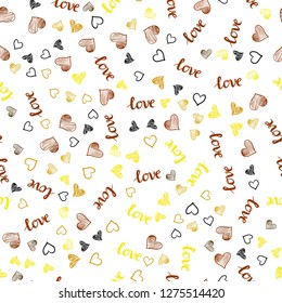 Light Orange vector seamless template with text LOVE YOU, hearts. Design in doodle style with text LOVE YOU, hearts. Template for business cards, websites.