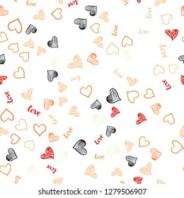 Light Orange vector seamless template with text LOVE YOU, hearts. Romantic illustration with colorful phrase LOVE YOU, hearts. Design for textile, fabric, wallpapers.