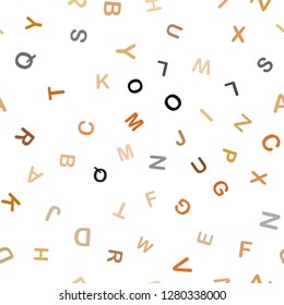 Light Orange vector seamless template with isolated letters. Blurred design in simple style with signs of alphabet. Texture for window blinds, curtains.