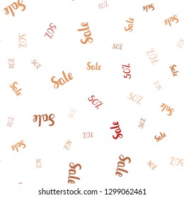 Light Orange vector seamless template with 30, 50, 70% selling. Abstract illustration with colorful gradient symbols of sales. Backdrop for ads, leaflets of Black Friday.