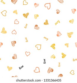 Light Orange vector seamless template with text LOVE YOU, hearts. Romantic illustration with colorful phrase LOVE YOU, hearts. Design for textile, fabric, wallpapers.