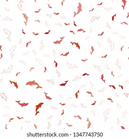 Light Orange vector seamless template with dolphins. Isolated sea dolphins on white background. Template for natural magazines.