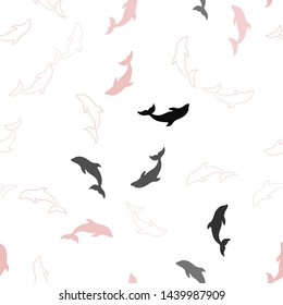 Light Orange vector seamless template with dolphins. Isolated sea dolphins on white background. Pattern for websites of animals.