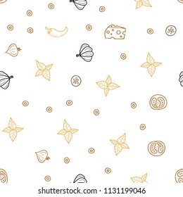 Light Orange vector seamless texture with delicious snacks. Blurred decorative design of snacks in doodle style. Pattern for menu of cafes, bars, restaurants.