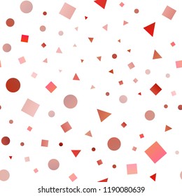Light Orange vector seamless texture in poly style with circles, cubes. Glitter abstract illustration with spheres, squares, lines. Pattern for design of fabric, wallpapers.
