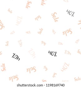 Light Orange vector seamless texture with selling prices 40 %. Colorful set of  percentage signs in simple style. Template for season sales, shopping ads.