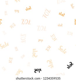 Light Orange vector seamless texture with selling prices 70 %. Colored words of sales with gradient on white background. Backdrop for mega promotions, discounts.