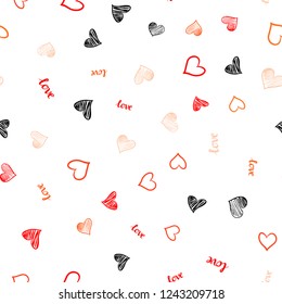 Light Orange vector seamless texture with words LOVE YOU, hearts. Colorful illustration with quote LOVE YOU, hearts. Template for business cards, websites.