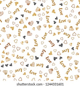 Light Orange vector seamless texture with words LOVE YOU, hearts. Colorful gradient phrase LOVE YOU, hearts in abstract style. Texture for window blinds, curtains.