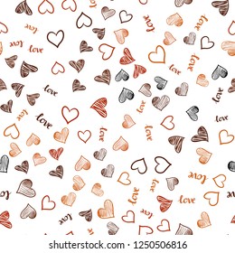 Light Orange vector seamless texture with words LOVE YOU, hearts. Colorful illustration with quote LOVE YOU, hearts. Texture for window blinds, curtains.