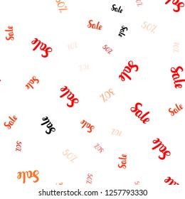 Light Orange vector seamless texture with selling prices 30, 50, 70 %. Shining colorful illustration with isolated selling prices. Backdrop for mega promotions, discounts.