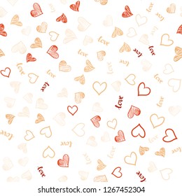 Light Orange vector seamless texture with words LOVE YOU, hearts. Illustration with words of love, hearts in abstract style. Design for wallpaper, fabric makers.