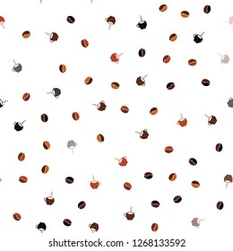 Light Orange vector seamless texture with coffee beans, mugs. Decorative gradient design of coffee cups and beans. Pattern for ad, booklets, leaflets of restaurants.