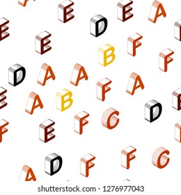 Light Orange vector seamless texture with 3D ABC characters. Shining colorful 3D illustration with isolated letters. Pattern for trendy fabric, wallpapers.