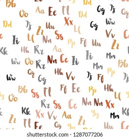 Light Orange vector seamless texture with ABC characters. Shining illustration with ABC symbols on abstract template. Texture for window blinds, curtains.