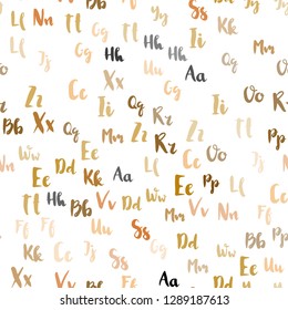Light Orange vector seamless texture with ABC characters. Modern geometrical illustration with ABC english symbols. Pattern for design of fabric, wallpapers.