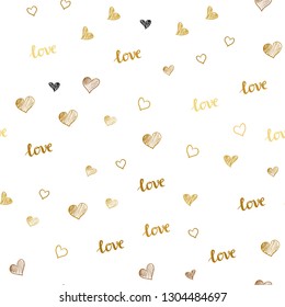 Light Orange vector seamless texture with words LOVE YOU, hearts. Illustration with words of love, hearts in abstract style. Pattern for design of fabric, wallpapers.