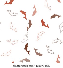 Light Orange vector seamless texture with dolphins. Shining illustration of colorful gradient sea dolphins. Pattern for marine leaflets.