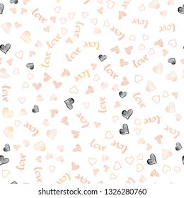 Light Orange vector seamless texture with words LOVE YOU, hearts. Colorful gradient phrase LOVE YOU, hearts in abstract style. Texture for window blinds, curtains.