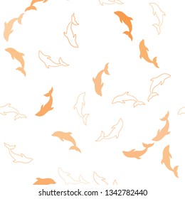 Light Orange vector seamless texture with dolphins. Natural illustration with sea dolphins. Pattern for websites of animals.