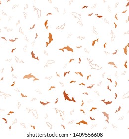 Light Orange vector seamless texture with dolphins. Shining illustration of colorful gradient sea dolphins. Natural design for wallpapers.