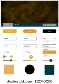 Light Orange vector style guide with sky stars. Simple Material Design Kit with colorful clouds in header. Beautiful layout for websites, landing pages.