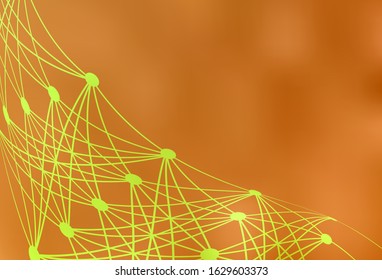 Light Orange vector template with artificial intelligence structure. Colored AI structure with gradient lines and dots. Pattern for  poster, banner of technology.