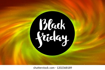 Light Orange vector template with a black hole, space. Colorful black hole with shining night sky stars. Template for Black Friday sales.