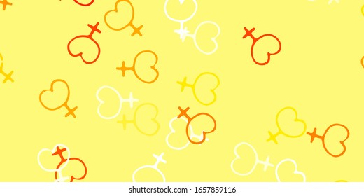Light Orange vector template with businesswoman signs. Colorful illustration with gradient feminism shapes. Elegant design for wallpapers.
