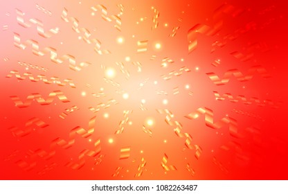 Light Orange vector template with carnival confetti. Beautiful colored illustration with ribbon in celebration style. The pattern can be used for new year ad, booklets.