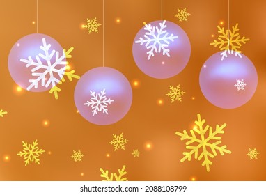 Light Orange vector template in carnival style. Illustration with colorful snowflakes and Christmas balls. Best design for a college poster, banner.