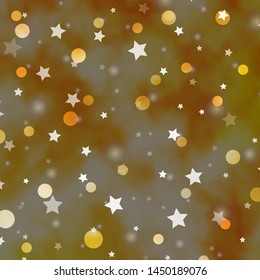 Light Orange vector template with circles, stars. Abstract illustration with colorful shapes of circles, stars. Pattern for trendy fabric, wallpapers.