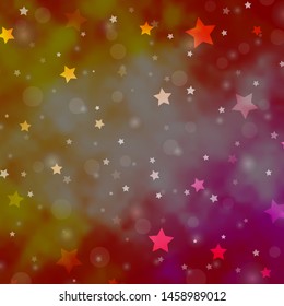 Light Orange vector template with circles, stars. Abstract illustration with colorful spots, stars. Design for textile, fabric, wallpapers.