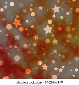 Light Orange vector template with circles, stars. Glitter abstract illustration with colorful drops, stars. Design for textile, fabric, wallpapers.