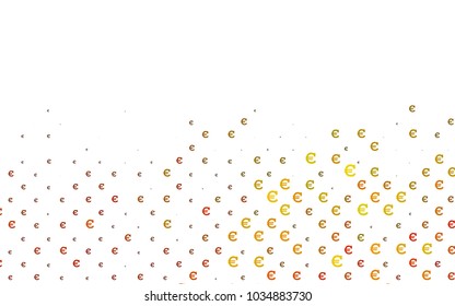 Light Orange vector template with cryptocurrency. Shining colored illustration with Euro signs, EUR. The pattern can be used as ads, poster, banner for payments.