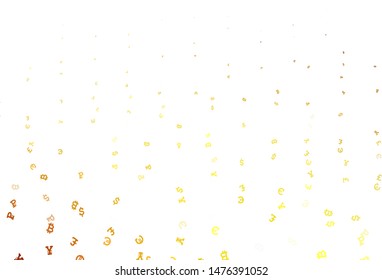 Light Orange vector template with currency. Shining illustration with signs of currency on abstract template. Pattern for financial, investment websites.
