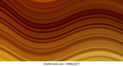 Plantilla vectorial de naranja claro con líneas curvas. Ilustración abstracta con líneas de degradado de banda. Patrón de folletos, folletos.