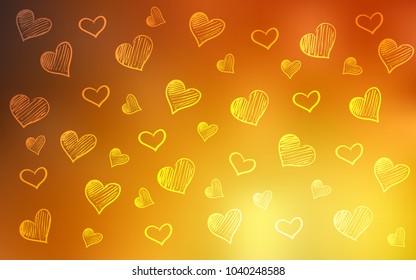 Light Orange vector template with doodle hearts. Blurred decorative design in doodle style with hearts. Pattern for marriage gifts, congratulations.