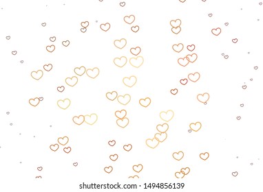 Light Orange vector template with doodle hearts. Beautiful colored illustration with hearts in celebration style. Design for your business advert of anniversary.