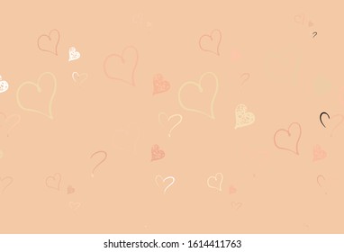 Light Orange vector template with doodle hearts. Smart illustration with gradient hearts in valentine style. Design for celebrating of Valentine Day.