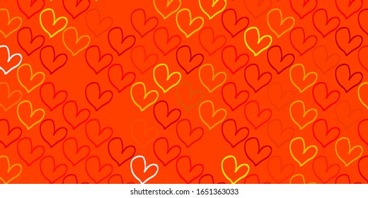 Light Orange vector template with doodle hearts. Glitter abstract illustration with colorful hearts in romantic style. Pattern for marriage gifts, congratulations.