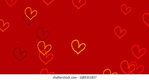 Light Orange vector template with doodle hearts. Hearts on blurred abstract background with colorful gradient. Design for ad, poster, banner of Valentine Day.