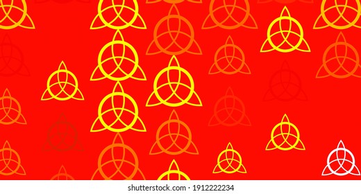 Light Orange vector template with esoteric signs. Illustration with magical signs of spiritual power. Simple design for occult depiction.