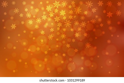 Light Orange vector template with ice snowflakes. Glitter abstract illustration with crystals of ice. New year design for your business advert.