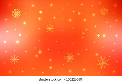Light Orange vector template with ice snowflakes. Glitter abstract illustration with crystals of ice. The pattern can be used for new year ad, booklets.