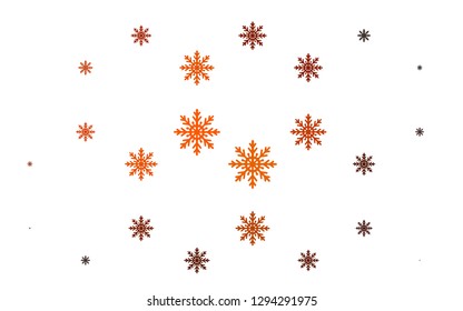 Light Orange vector template with ice snowflakes. Shining colored illustration with snow in christmas style. New year design for your ad, poster, banner.