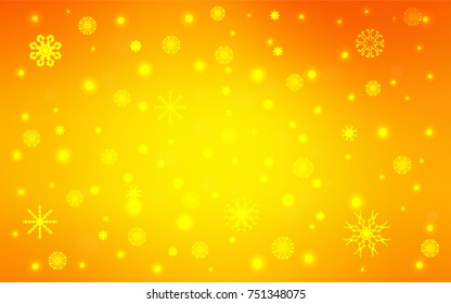 Light Orange vector template with ice snowflakes. Blurred decorative design in xmas style with snow. New year design for your business advert.