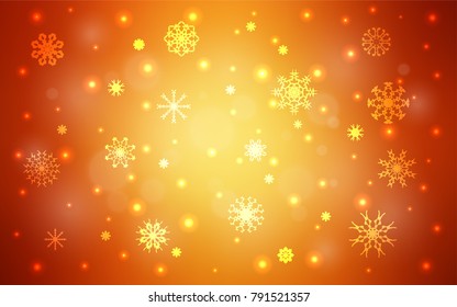 Light Orange vector template with ice snowflakes. Shining colored illustration with snow in christmas style. New year design for your business advert.