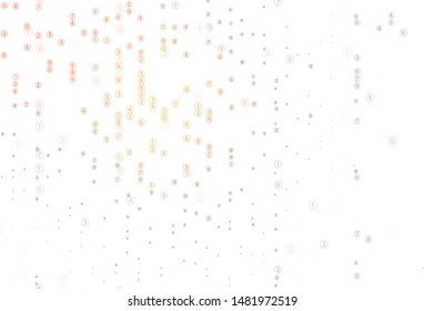 Light Orange vector template with isolated numerals. Abstract illustration with colored algebra signs. Pattern for posters, banners of math books.